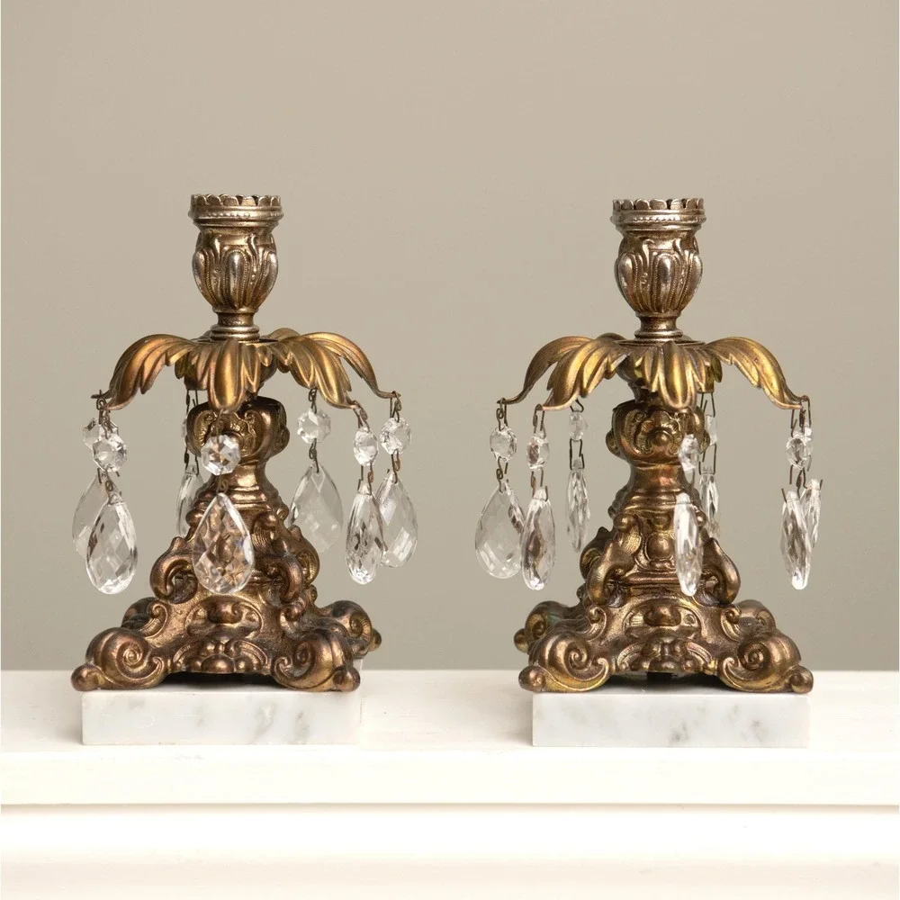 VTG Brass Crystal Girandole Candlestick Set Hollywood Regency GrandMillennial